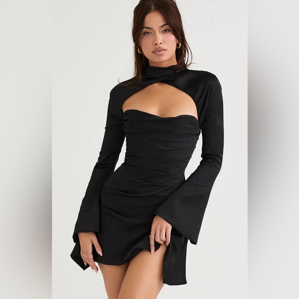 TOIRA BLACK DRAPED CORSET MINI DRESS - Black